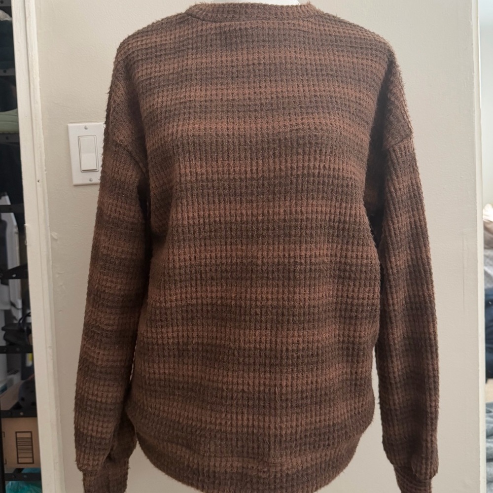 Classic Crewneck Brown Striped Women's Sweater